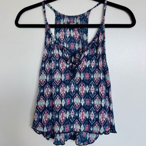 Hollister Cute Blue & Pink Patterned Front Tie Summer Camisole | Size XS